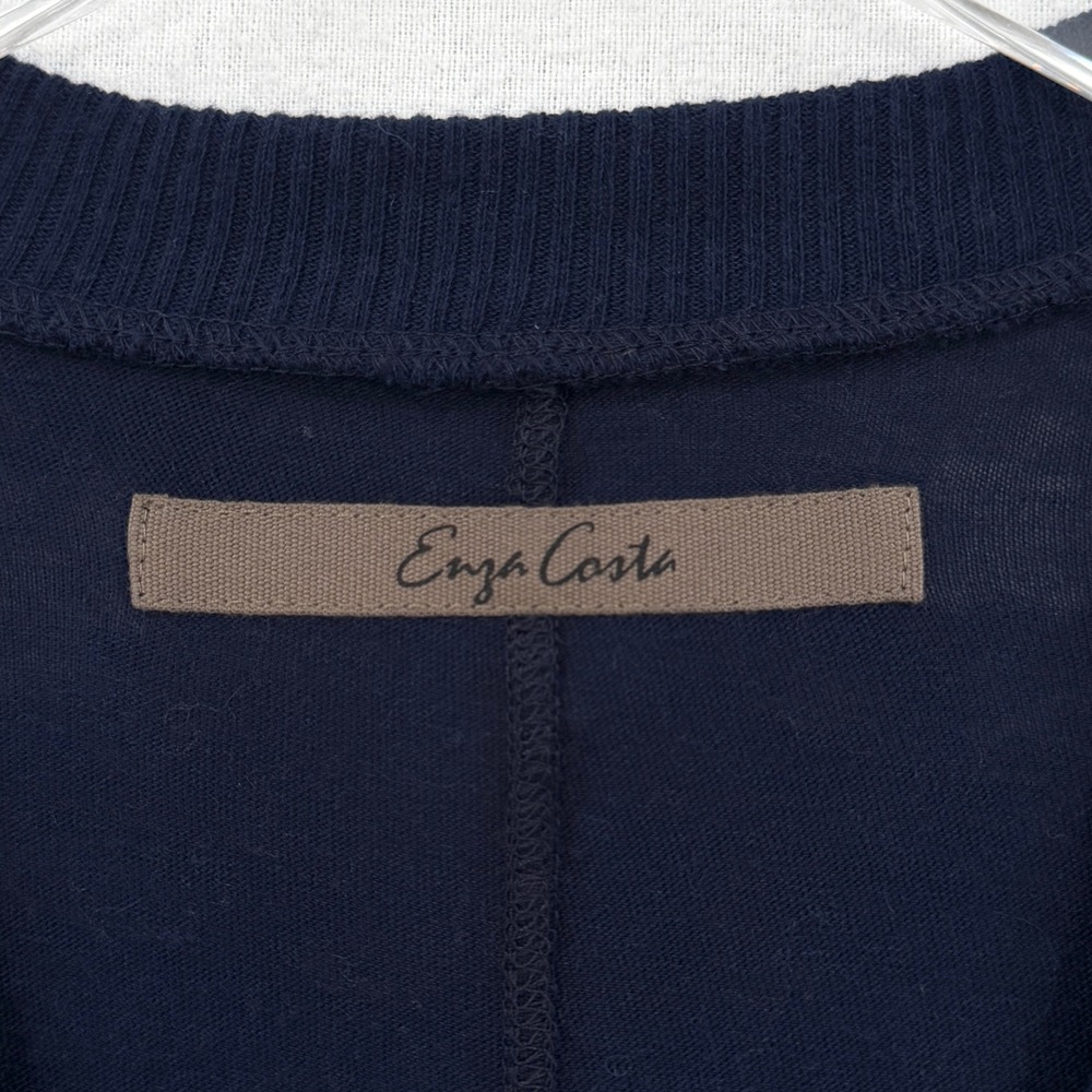 ENZA COSTA Cashmere Easy Cuffed U Neck Top Small Midnight Blue Minimalist Luxury - Picture 12 of 14